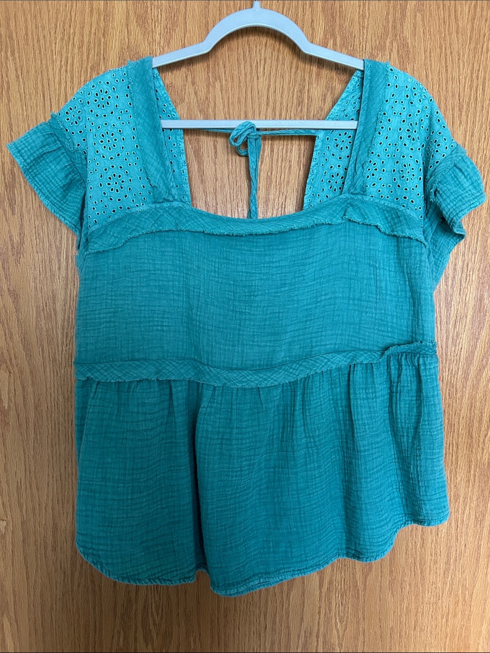 NWOT Maurices Teal Cotton Gauze Peasant Top